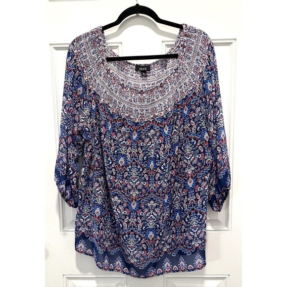 Alyx Tops - ALYX Plus Size Blue Patterned Off The Shoulder Blouse womens 2X Plus